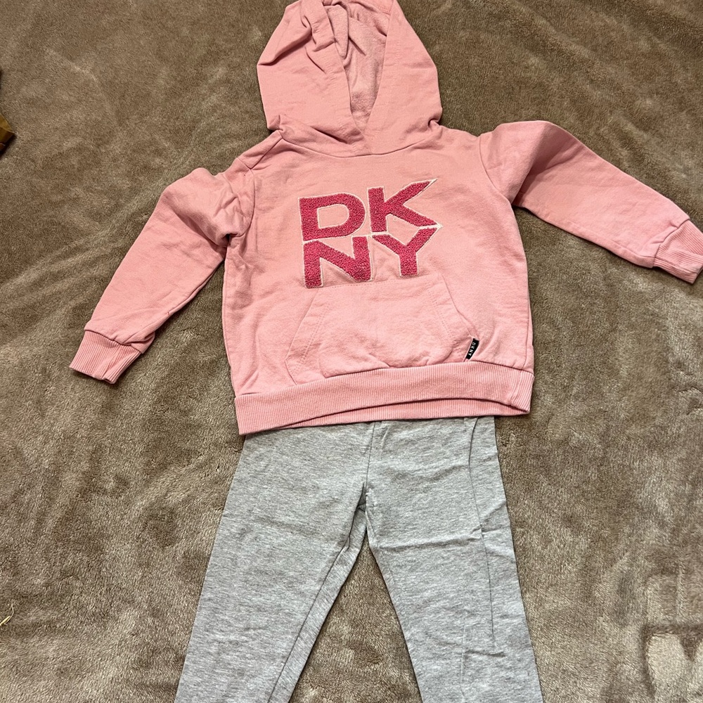 DKNY Kids Pink Sweatshirt and Gray Leggings Set 2T